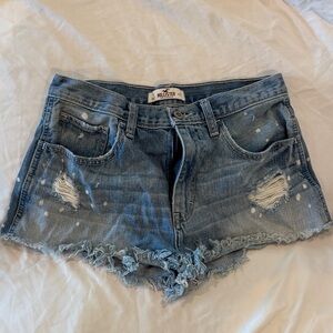 Hollister Women's Light Blue Distressed Jean Shorts